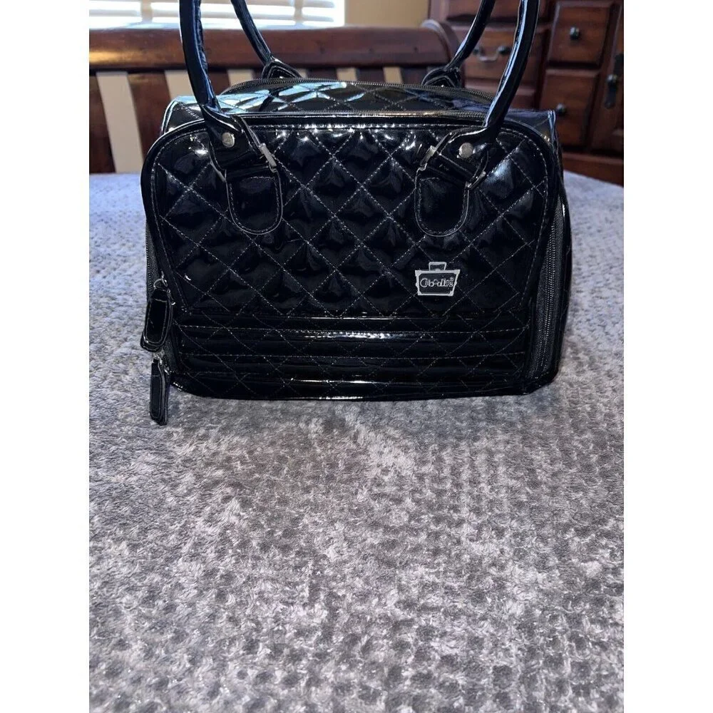 CABOODLES Black Patent Leather Carry On Makeup Bag Top Handles
